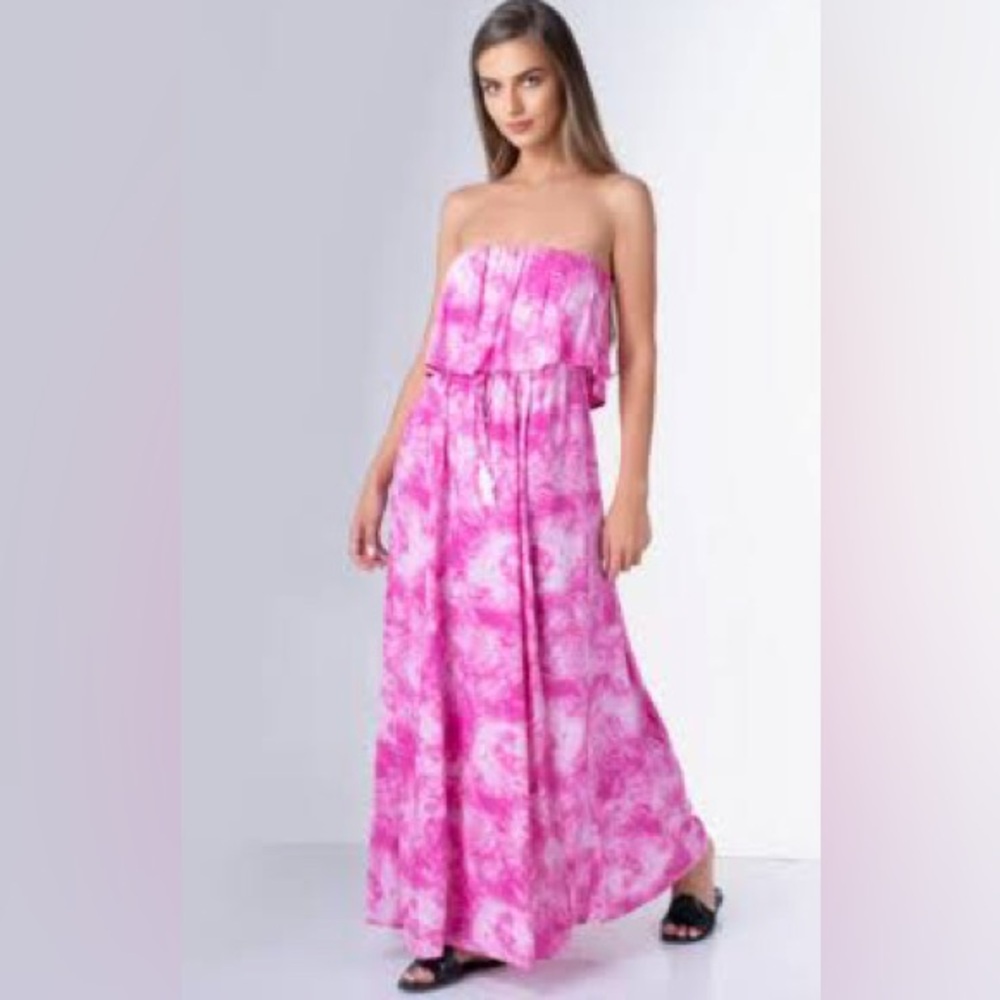 Japna Strapless Pink Tie Dye Strapless Maxi Dress